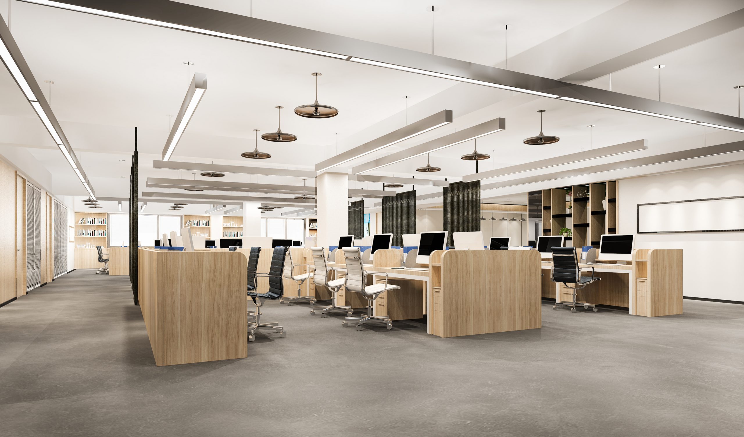 3d render of modern office space in a building