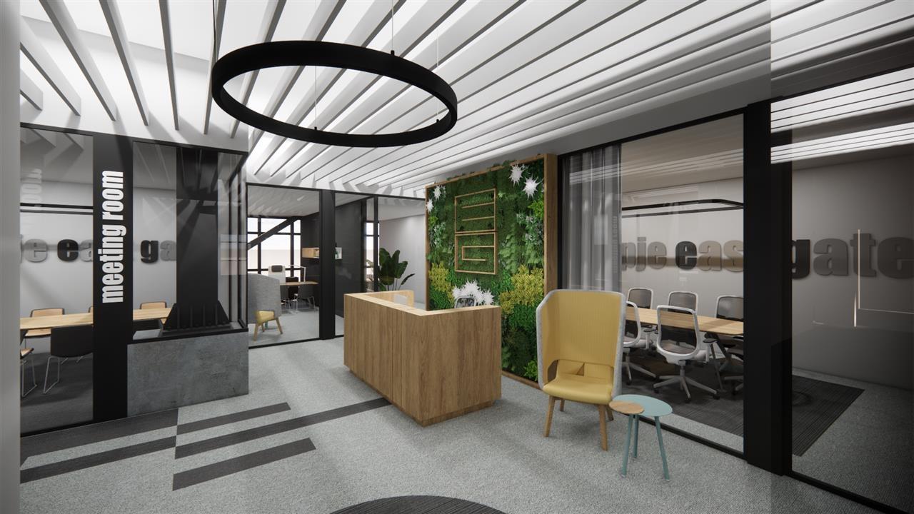 office space interior with lighting